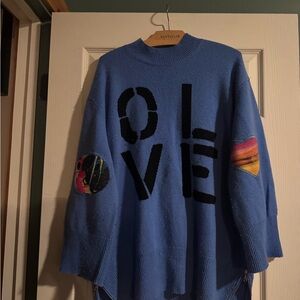 Kerri Rosenthal Cashmere Blue Sweater with Black Lettering